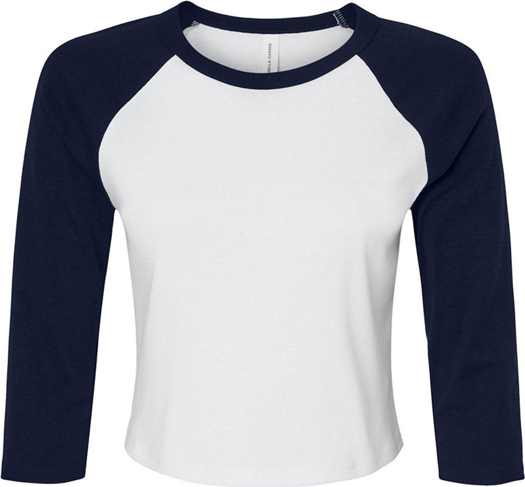 Bella + Canvas - kurzes T-Shirt Raglanärmel für Damen 3/4 Ärmel PC6985 (XS) (Weiß/Marineblau)