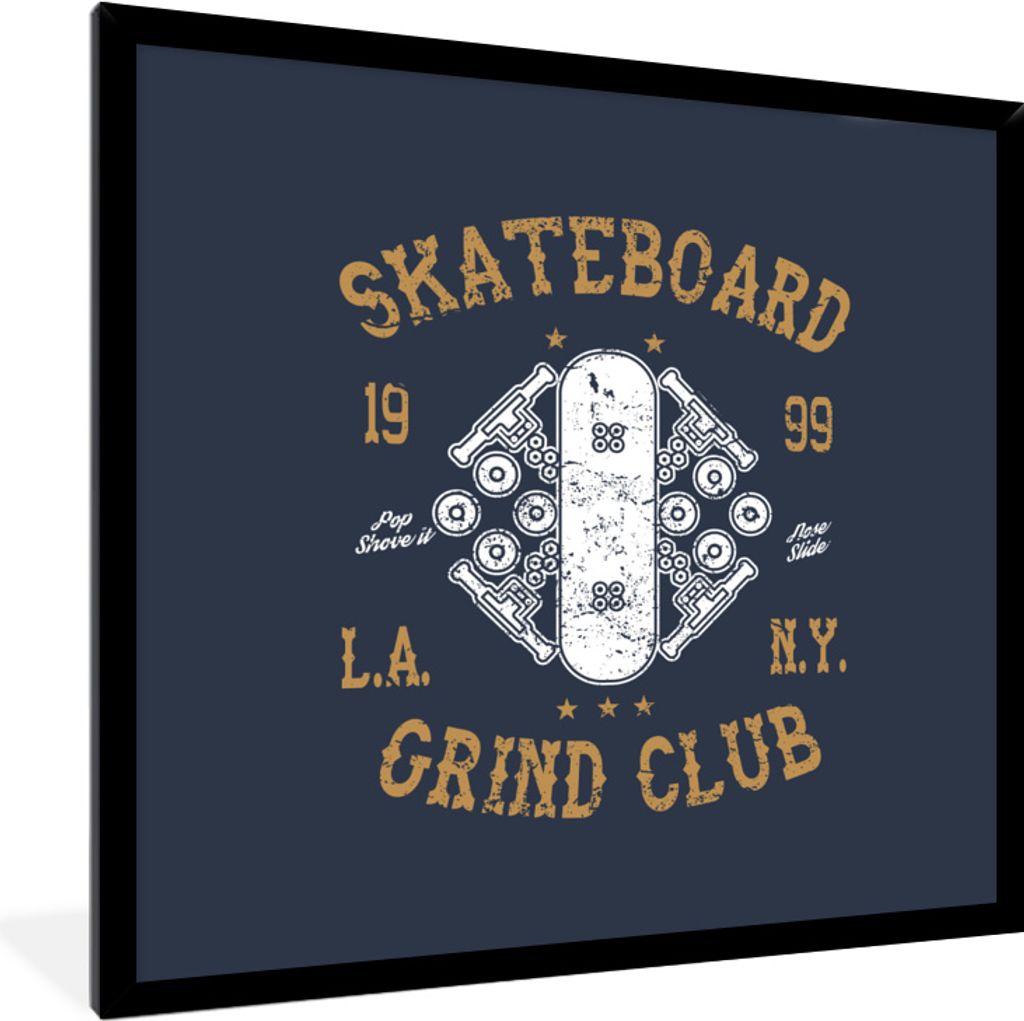 MuchoWow MuchoWow Gerahmtes Poster Skateboard - Weiß - Retro - Zitat 40x40 cm - Poster mit zchwarzem Bilderrahmen - Mit Rahmen - Wanddekoratio...