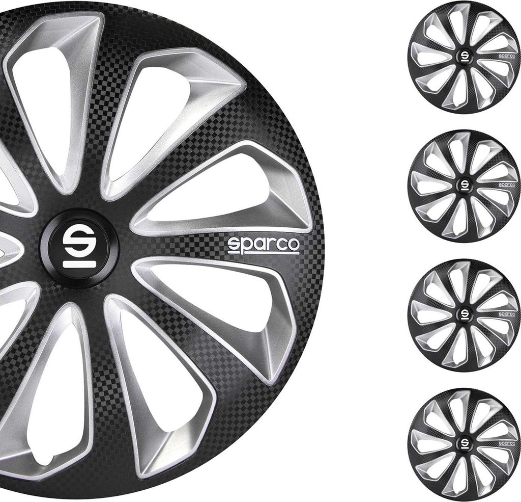 Radkappen Radzierblenden Sparco Sicilia 15" Zoll Auto Schwarz Carbon Silber 4x