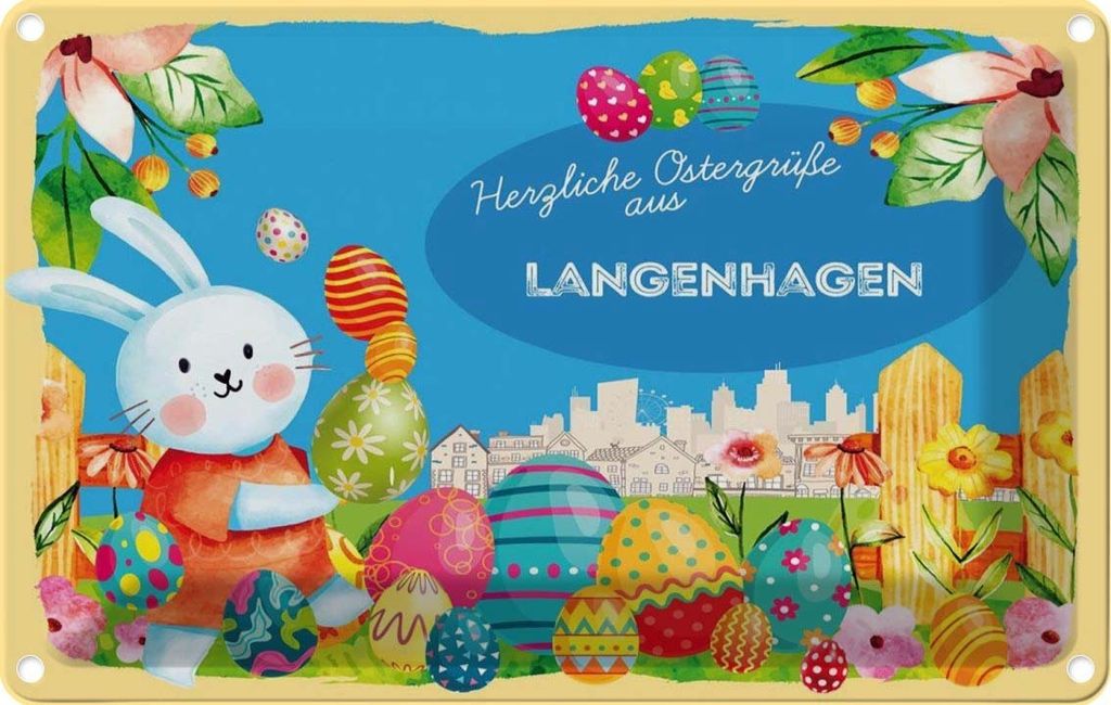 vianmo Blechschild 12x18 cm Ostergrüße LANGENHAGEN Ostern Gruß