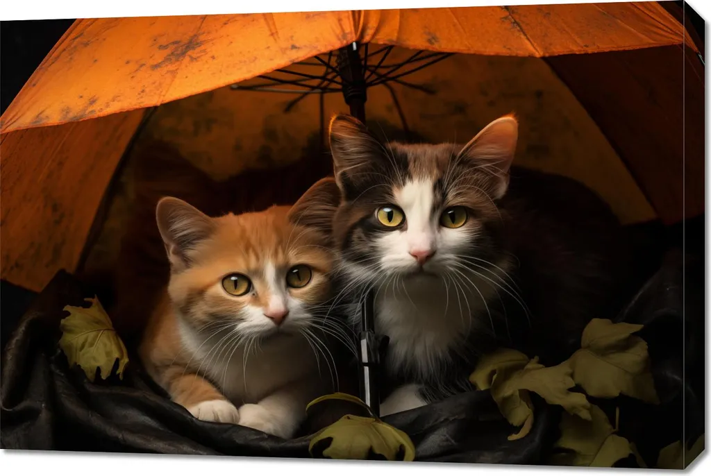 Quadro Canvas Gatto con Ombrello 90x60 - Idea Regalo Artistica