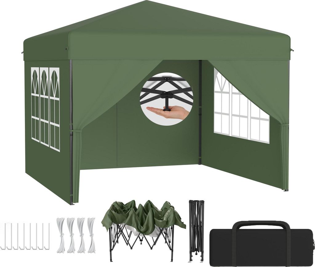 LZQ Pop-Up Pavillon 3x3 m Faltpavillon für Garten & Terrasse, Wasserdicht, UV-Schutz, Ein-Knopf-Schnellaufbau, 3-fach höhenverstellbar, Grün (mi...