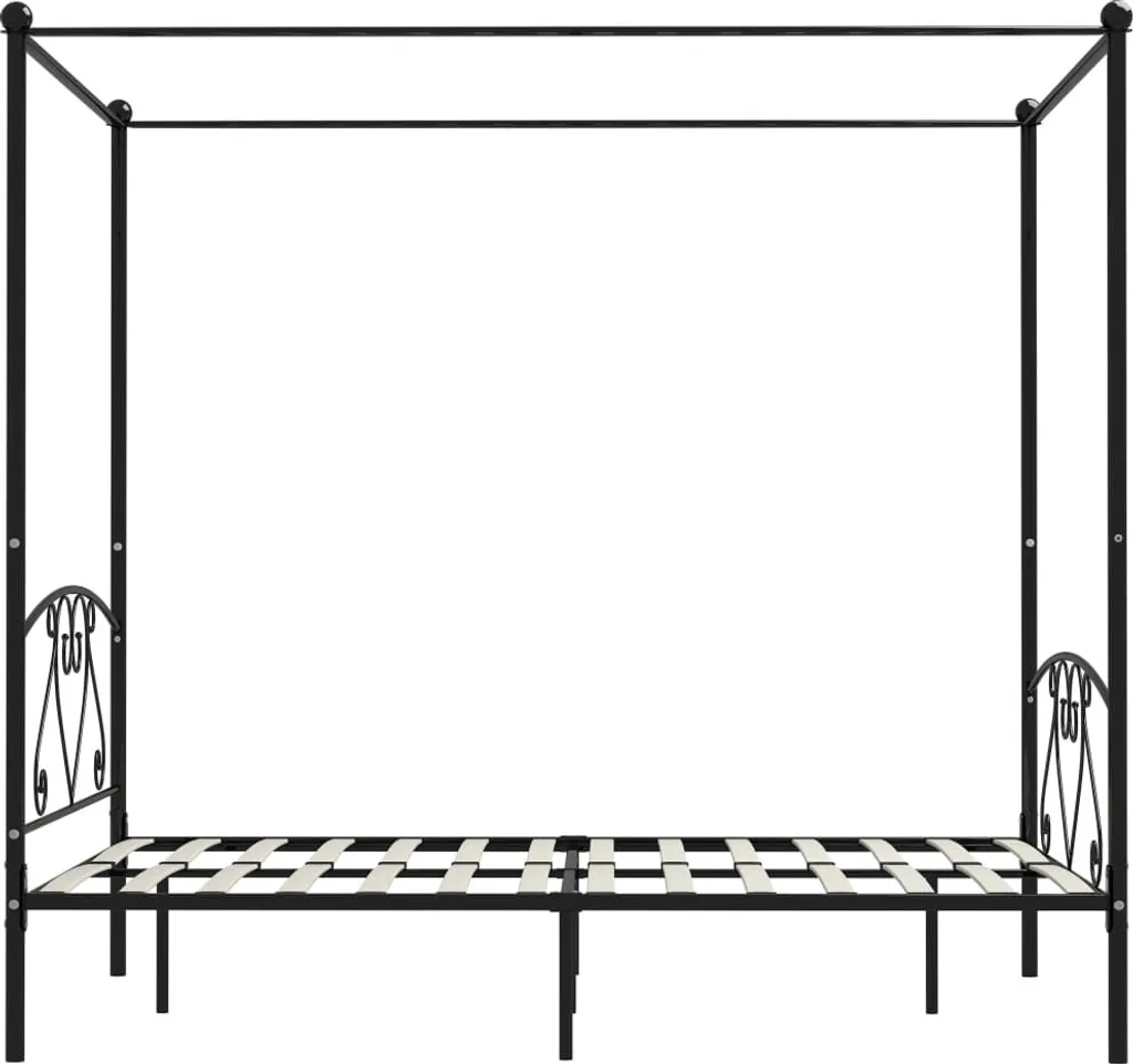 Lit à baldaquin métal noir 140x200 cm - Structure stable et durable