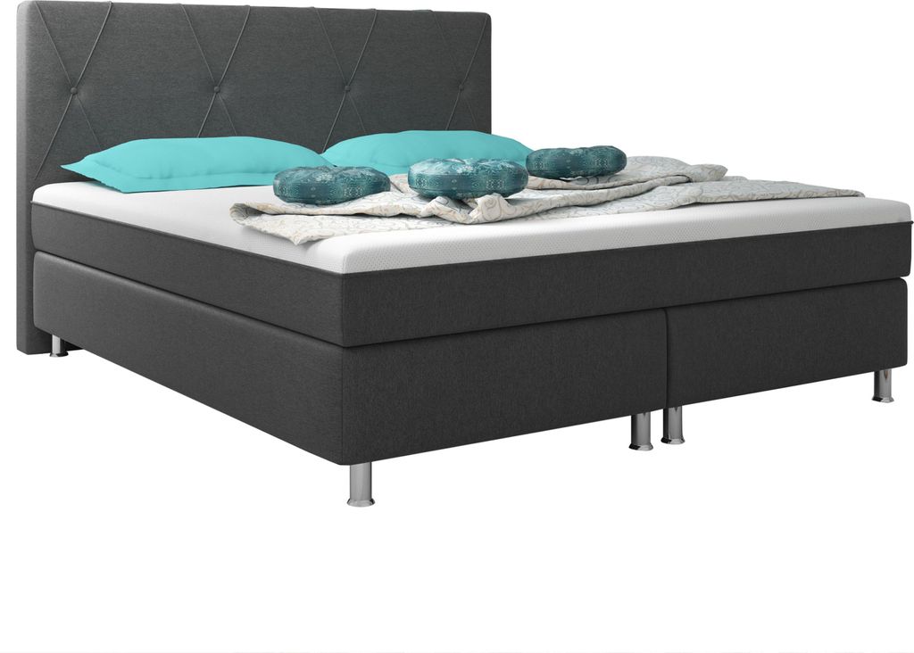 Boxspringbett Boston Plus 180x200 Webstoff anthrazit mit Topper-Optik