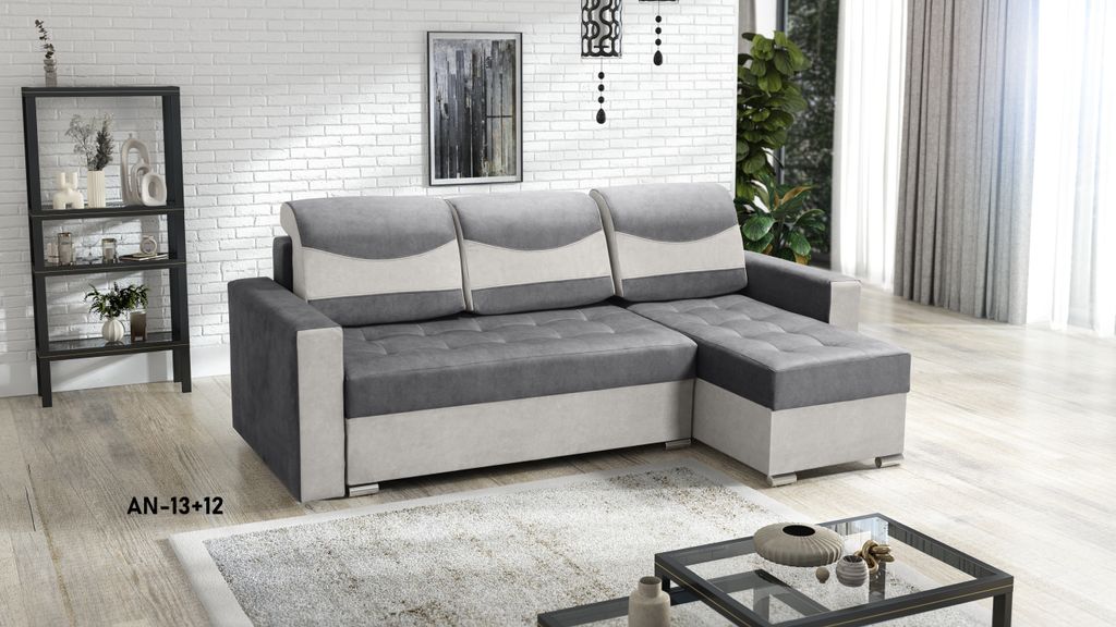 Ecksofa ARTUR mit Schlaffunktion und Bettkasten, L-Form - rechts - L-Couch, Farben: Grau/Anthrazitgrau
