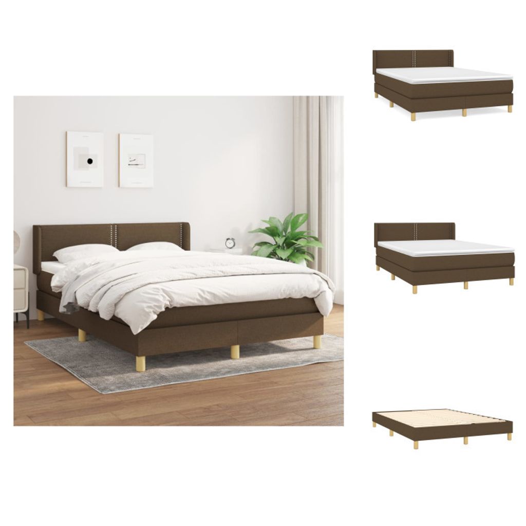 vidaXL Boxspringbett mit Matratze Dunkelbraun 140x200 cm Stoff - Betten & Bettgestelle