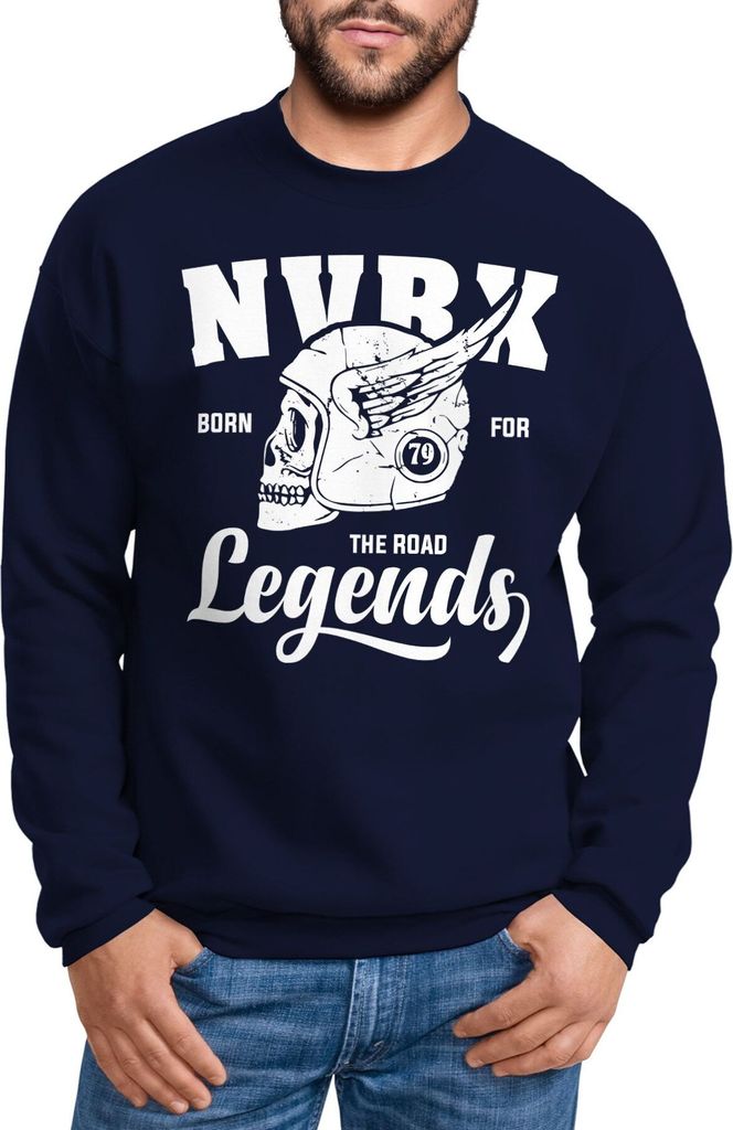 Herren Sweatshirt Biker Racer Shirt Helmet Wings Motorradhelm Flügel Skull Legends Rundhals-Pullover Neverless navy S