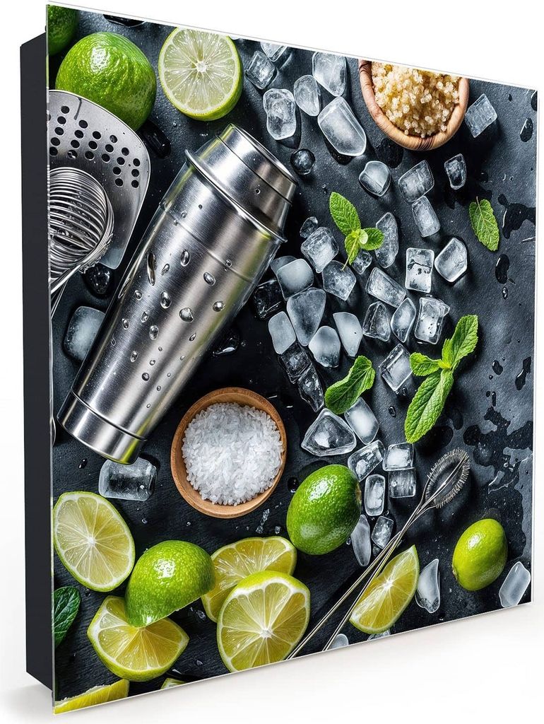 Nachbildung-Schlüsselkasten, Magnetpinnwand und Memoboard mit Glasfront Motiv Cocktail Zutaten