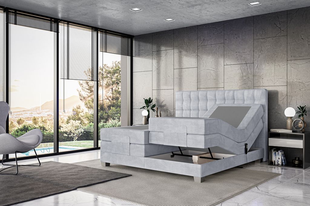 MEBLINI Boxspringbett Elektrisch Verstellbar - Gepolstert Doppelbett mit Matratzen und Toppers - Polsterbett - Bett mit Kopfteil - EDISON - 140x200...