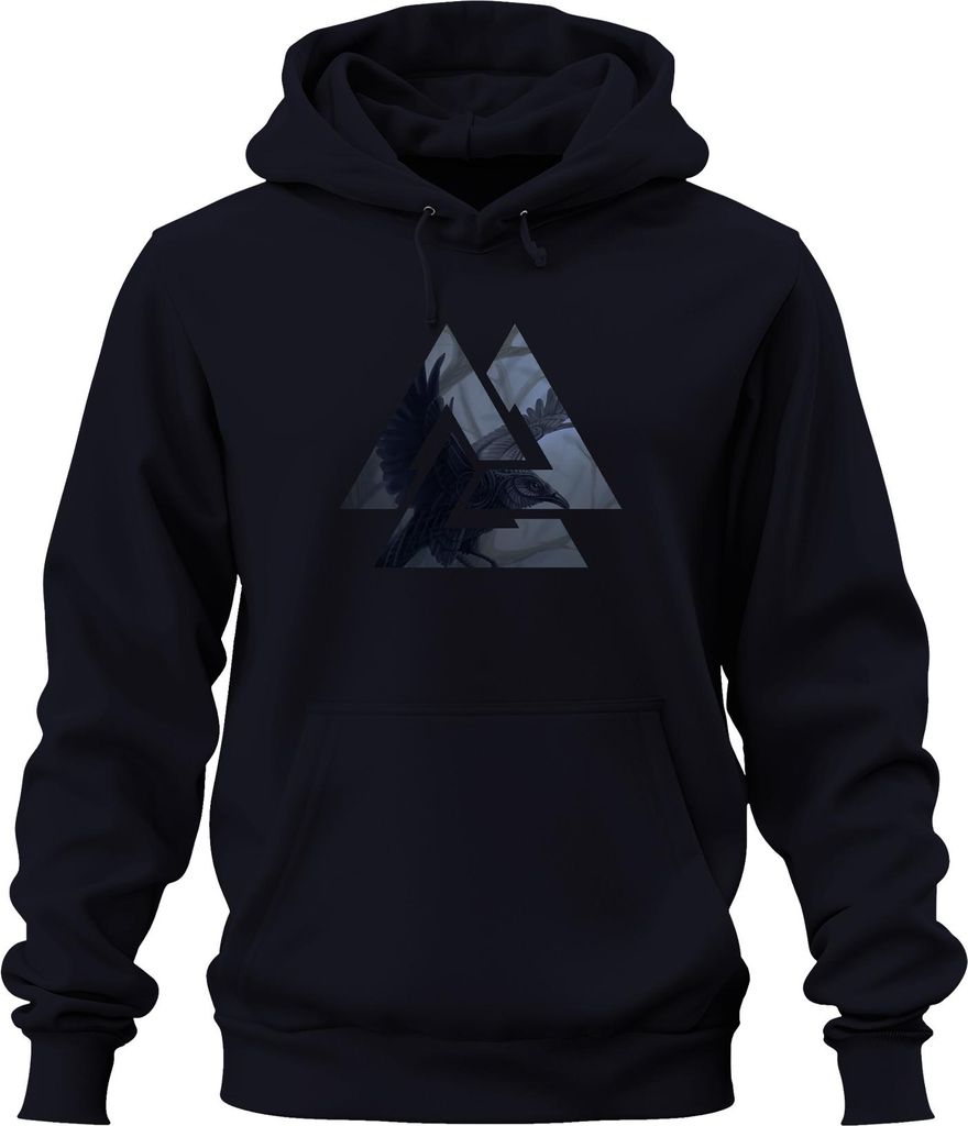 Wikinger Valknut Rabe Nordisch Odin Valhalla Gothic Grunge Uni Hoodie Kapuzenpullover, Navy, M
