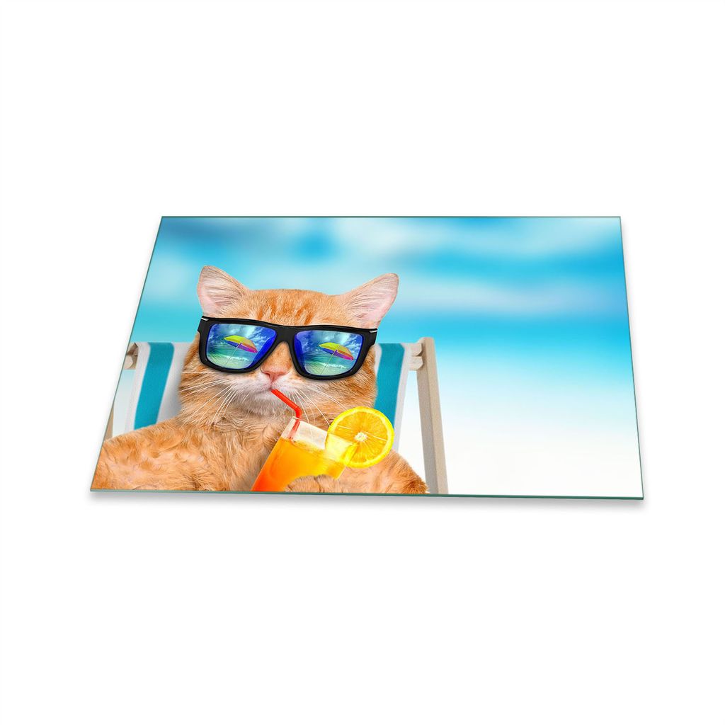 Herdabdeckplatte Glaskeramik 1 Teilig 80x52 Katze Braun Abdeckung Glas Spritzschutz