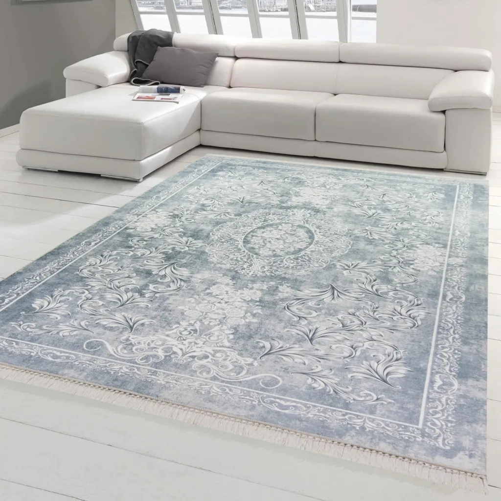 Tapis long pour couloir gris 80 x 300 cm - Décor floral pour séjour
