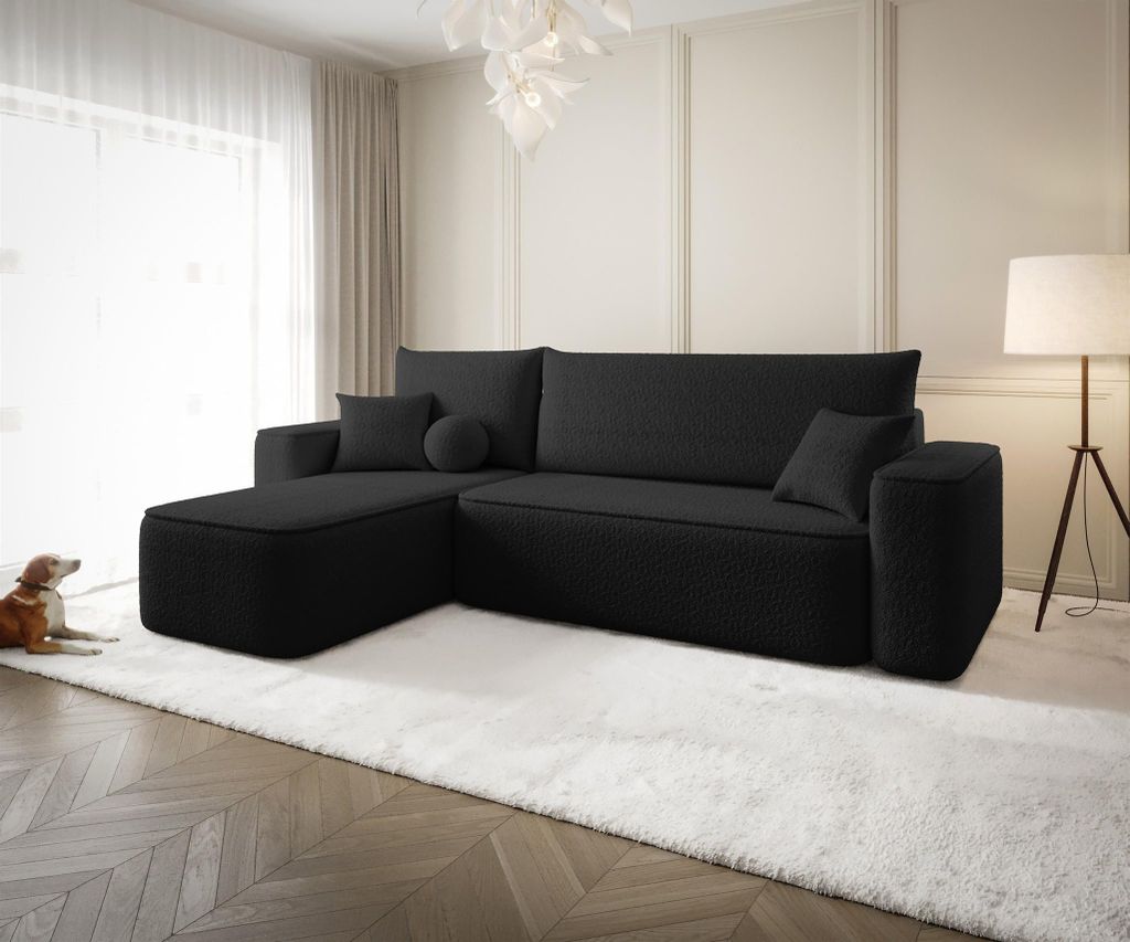 Ecksofa Schlafsofa Sofa AGEPO Stoff Quelle Schwarz Ottomane Links