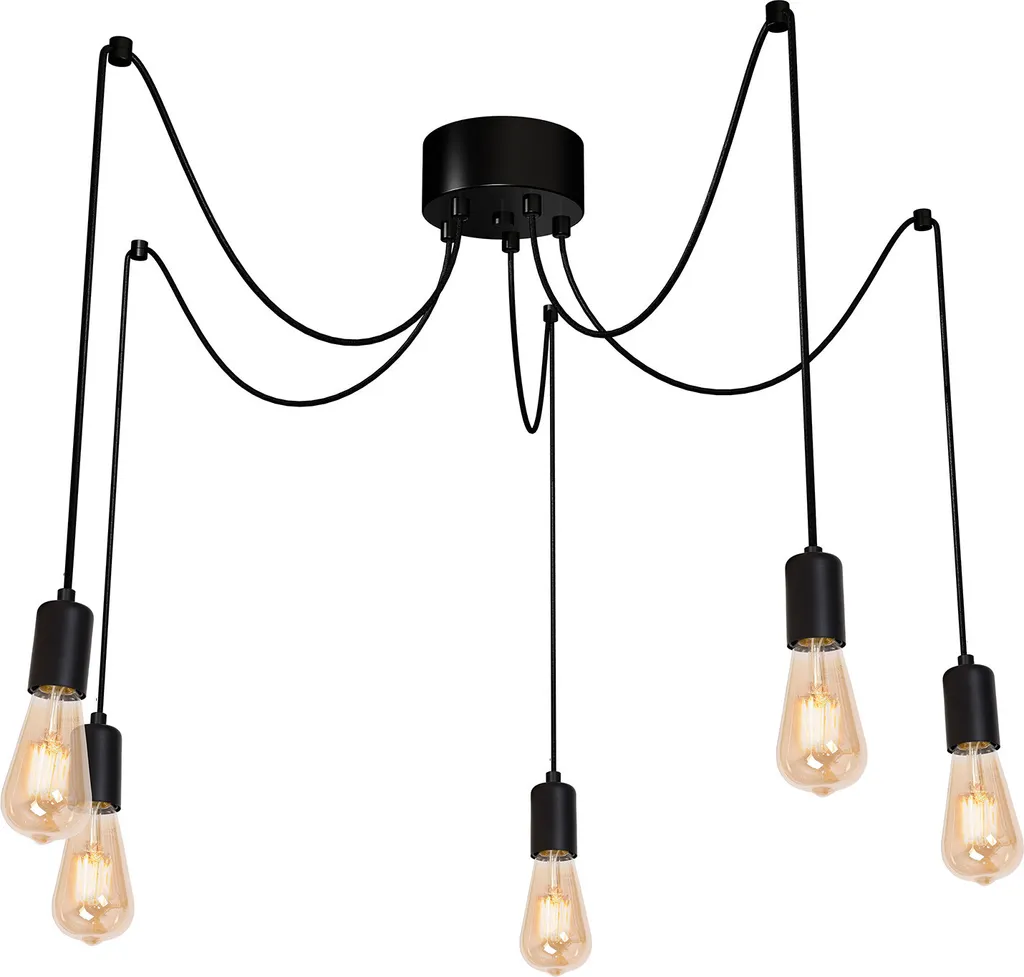 Suspension pour salon et salle à manger noire Spindel 5 lumières