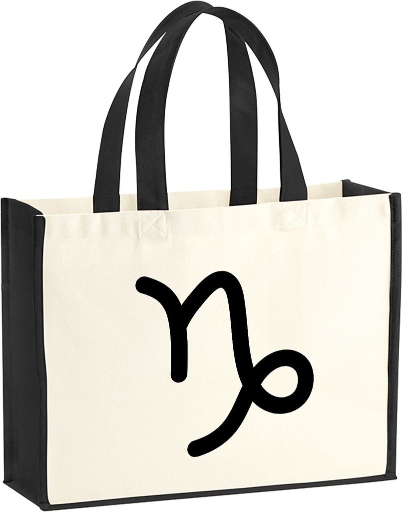 Huuraa Jutetasche Steinbock Sternzeichen Zeichen 21 Liter Black Jute und Baumwolle Einkaufstasche Geschenkidee