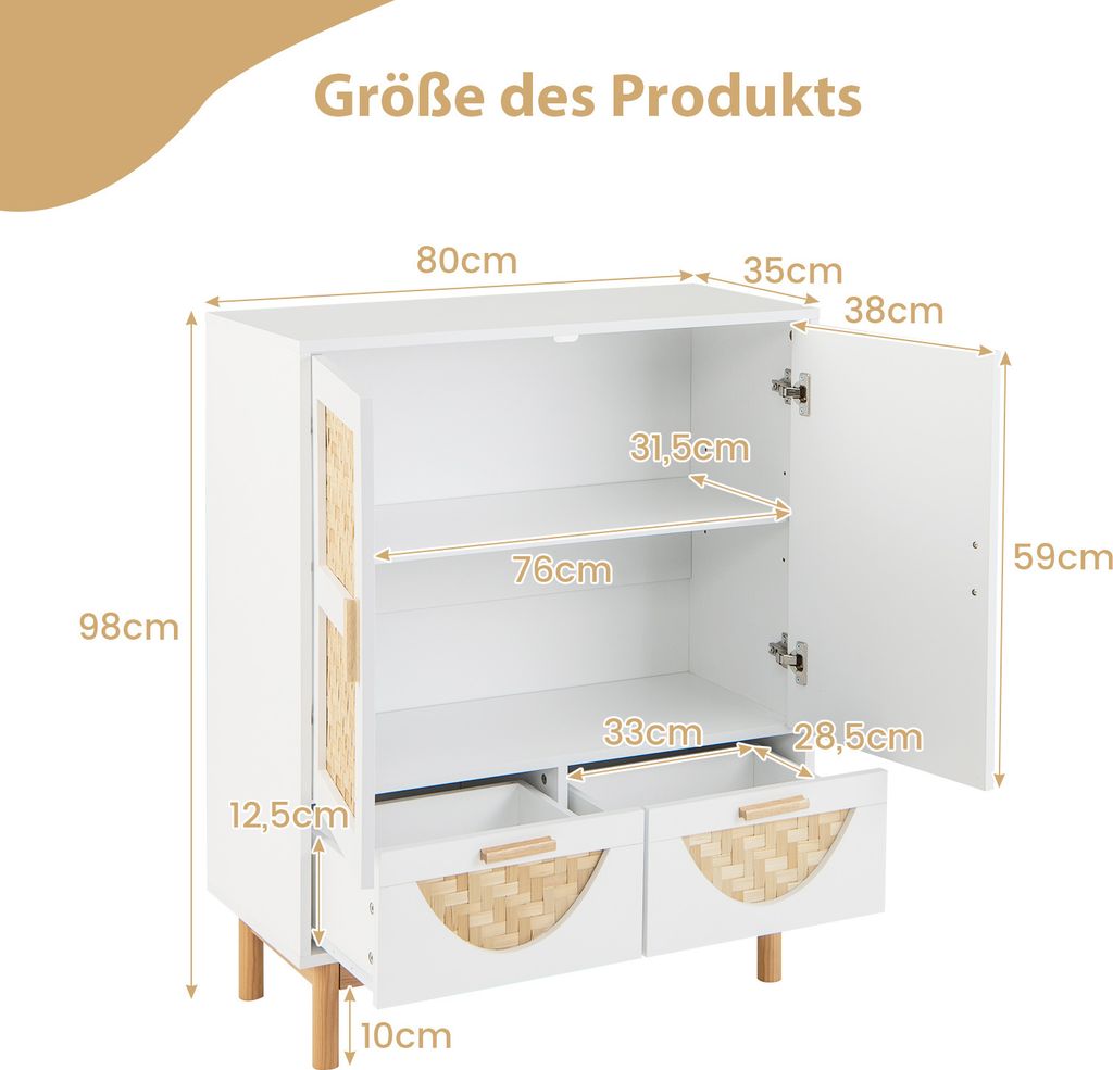COSTWAY Sideboard Buffetschrank mit 2 Türen, Bodenschrank Produktbild 2