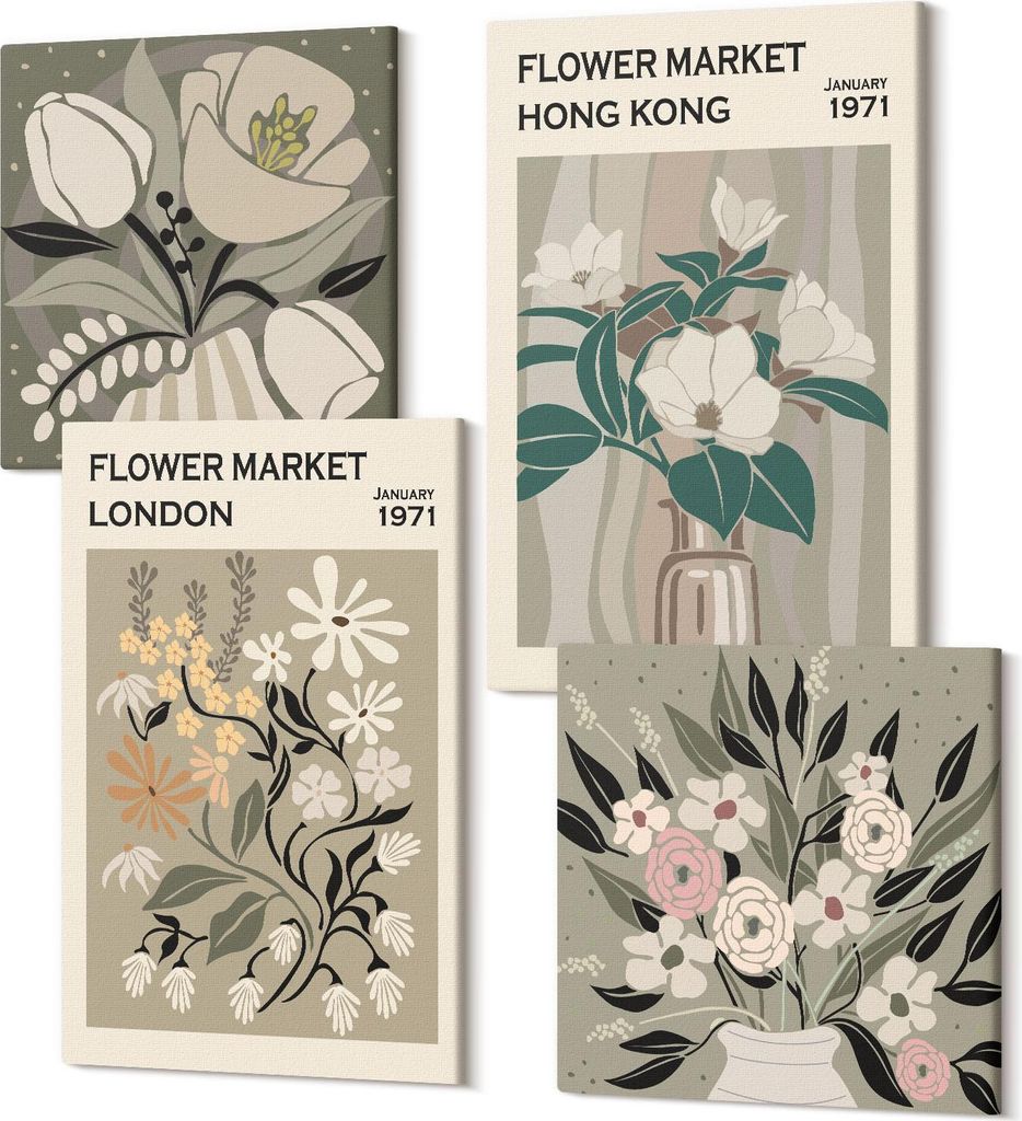 Wandbilder Leinwand 4-teilig – – Polycanvas Kunstdruck – Moderne Bilder für Wohnzimmer & Schlafzimmer – Aufhängefertig – 2x 40x40 cm + ...