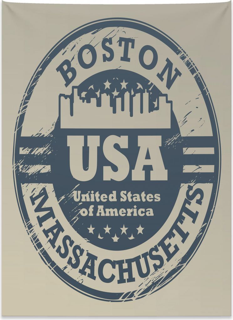 Abakuhaus Boston Wandteppich, Pass Stempel Design aus Weiches Mikrofaser Stoff Kein Verblassen Klare Farben Waschbar, 110 x 150 cm, Kadett Blau und