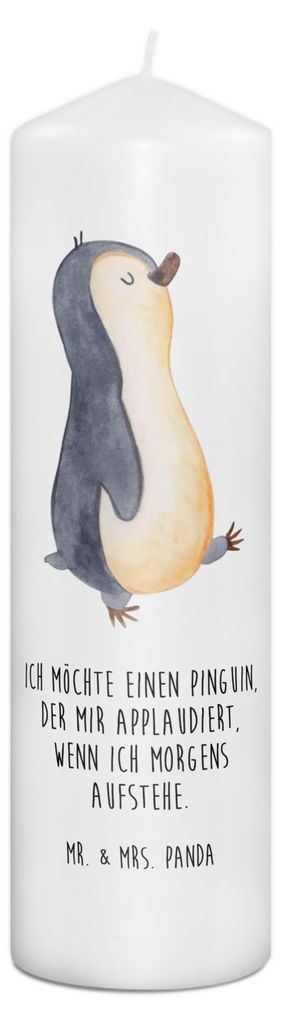 Mr. & Mrs. Panda Kerze Pinguin marschieren 29 x 8 cm XL - Weiß - Geschenk, Stumpenkerze, Erinnerungslicht, Aufstehen, Pinguine, Blockkerze, Unausg...