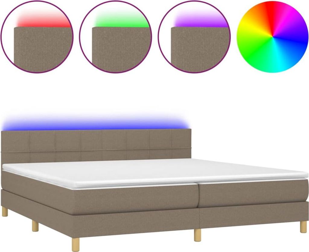 vidaXL Boxspringbett mit Matratze & LED Taupe 200x200 cm Stoff