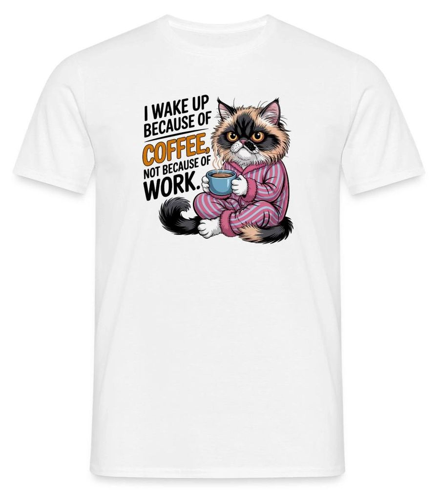 Spreadshirt Coffee Katze | Grumpy Katze Mit Tasse Männer T-Shirt, S, Weiß
