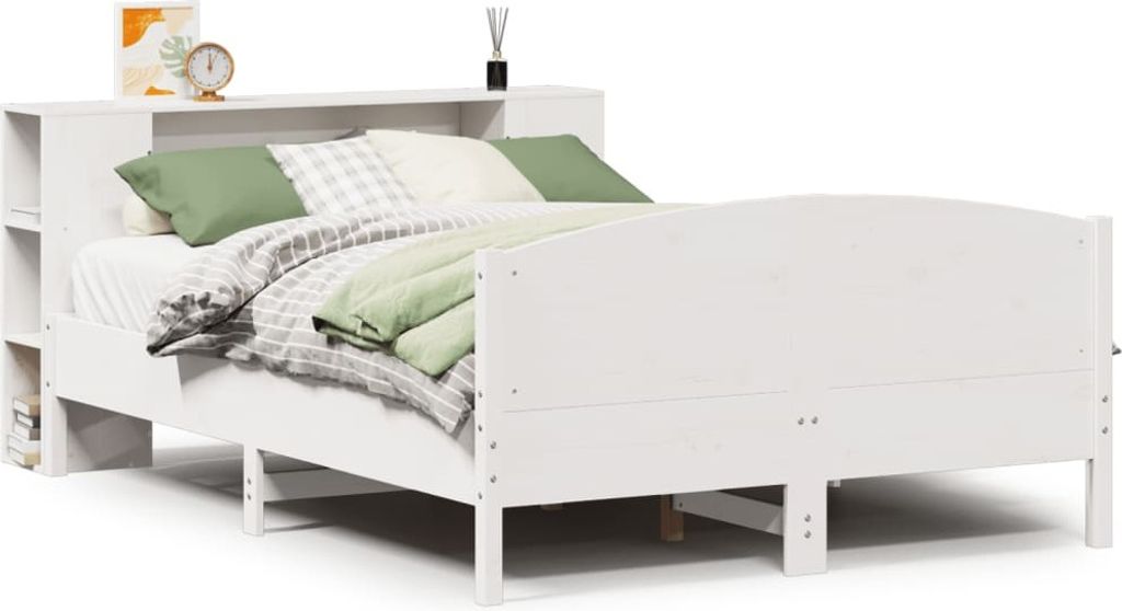 vidaXL Massivholzbett mit Regal ohne Matratze Weiß 135x190 cm Kiefer