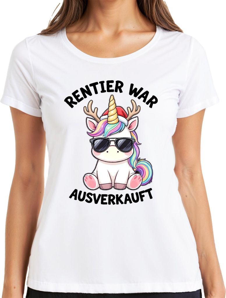 Rentier t Einhorn Weihnachten Weihnachtsmütze Geschenk Damen T-Shirt, Weiß, XL