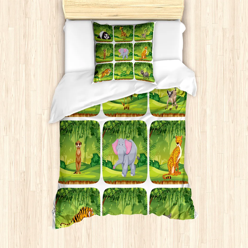 Housse de couette ABAKUHAUS Forest Friends 135x200 cm avec taie d'oreiller