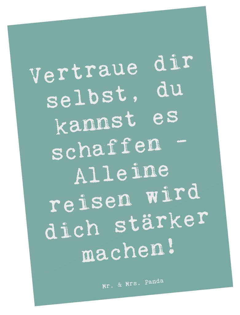 Mr. & Mrs. Panda Postkarte Spruch Alleine Reisen unternehmen - Meeresbrise - Geschenk, Inspiration, Trost, Grußkarte, bildkarte, Selbstbewusstsein...
