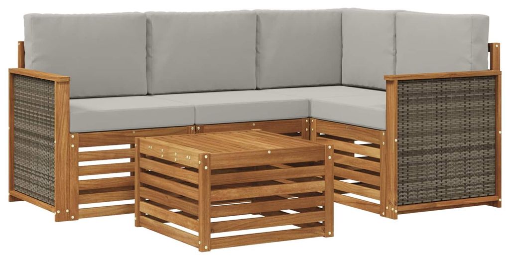 vidaXL Outdoor-Sofagarnitur 5 pcs Natürlich und Hellgrau
