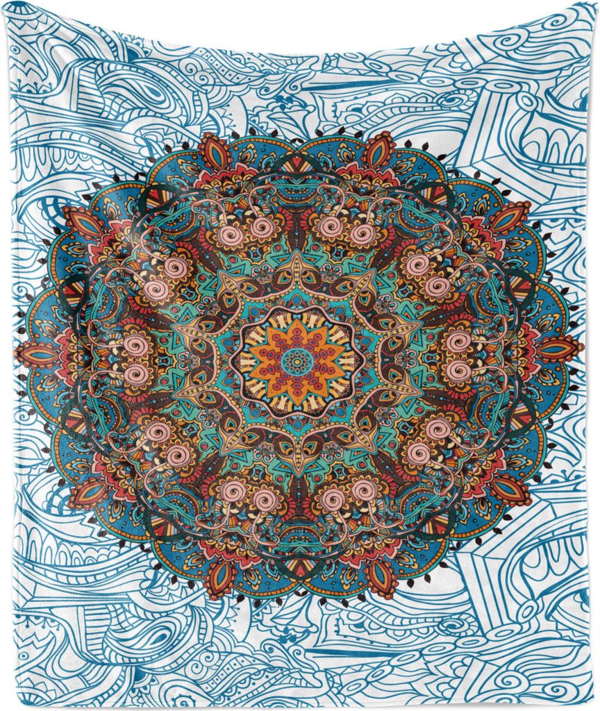 ABAKUHAUS Mandala Weich Flanell Fleece Decke, Oriental Ornament, Gemütlicher Plüsch für den Innen- und Außenbereich, 125 x 175 cm, Mehrfarbig