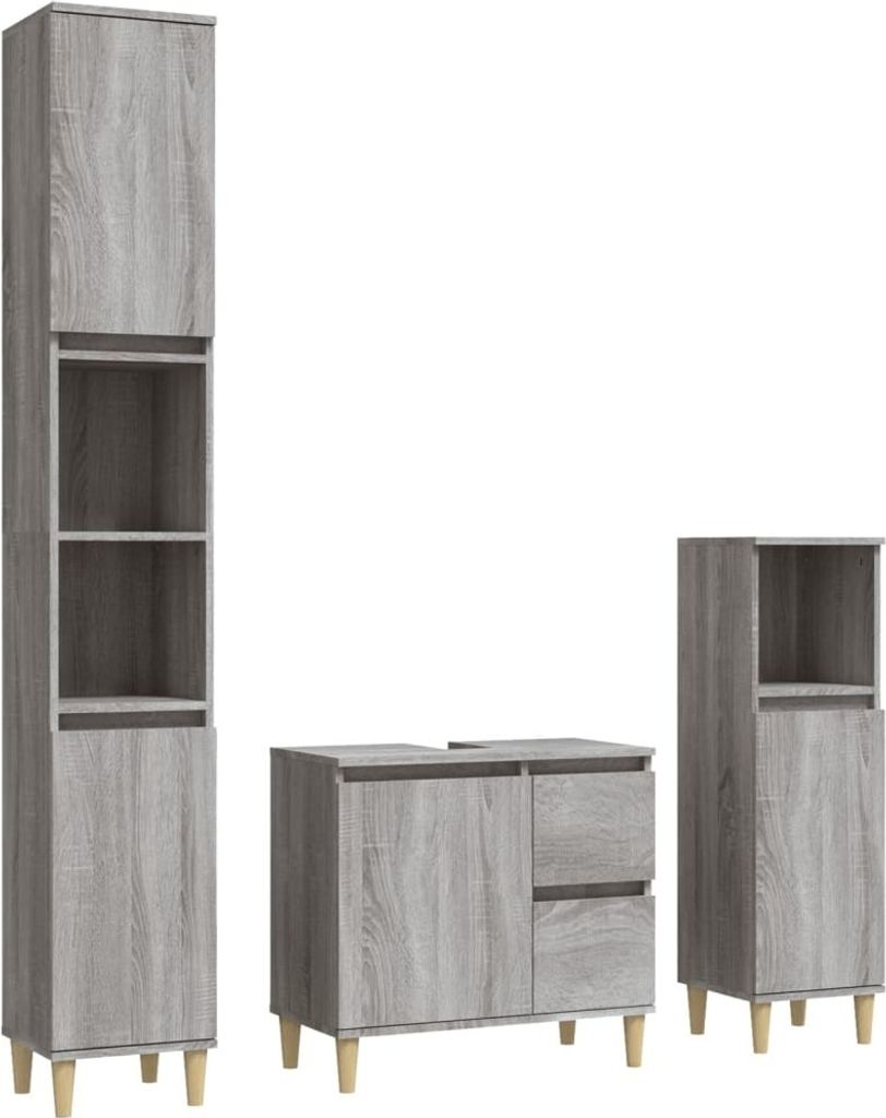 3-tlg. Badmöbel-Set Grau Sonoma Holzwerkstoff