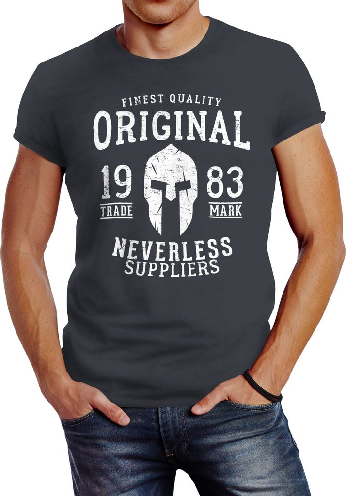 Herren T-Shirt Original Gladiator Sparta Helm Athletic Vintage Slim Fit Neverless dunkelgrau S