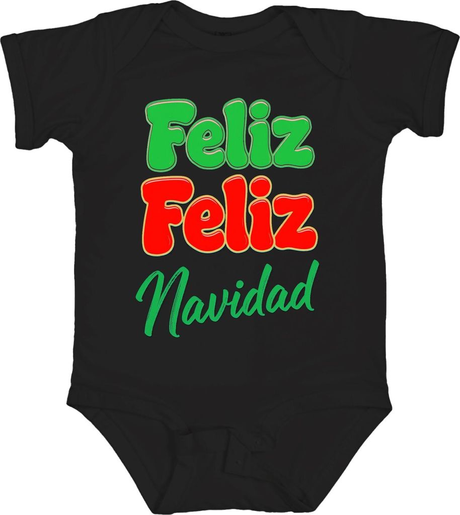 Feliz Feliz Navidad spanischer Weihnachtsgruß Retro Bunt Lustig Unisex Baby Body, Schwarz, 12/18