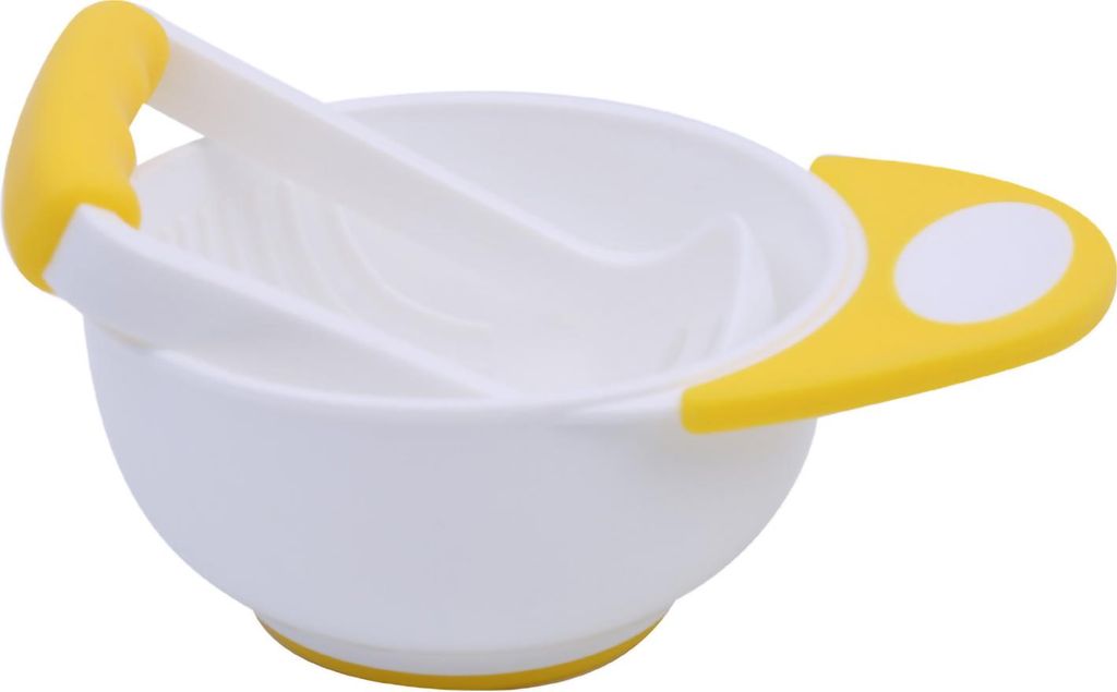 Mash and Serve Bowl Supplementary Food Grinding Handle Stick Baby Mashing Yellow White