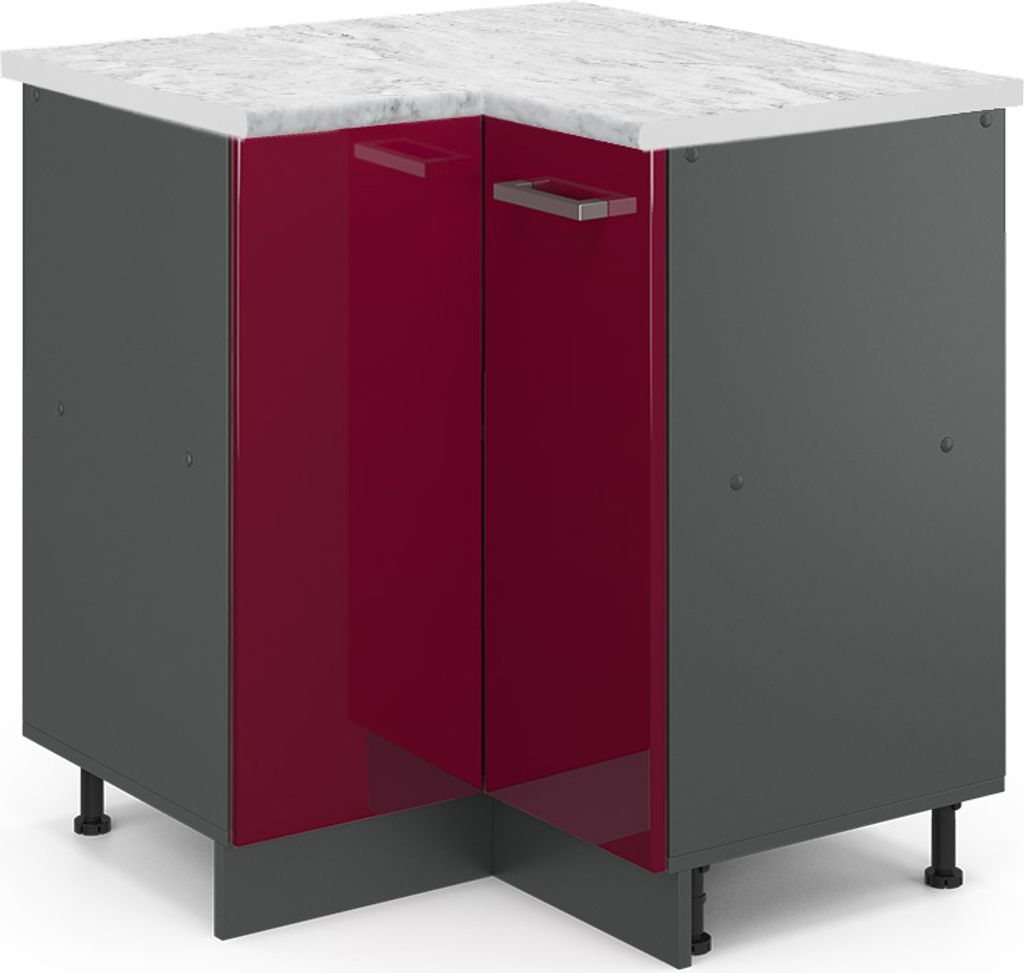 Eckunterschrank Vicco R-Line Rot Hochglanz 75.6 cm AP Marmor, Model 45510