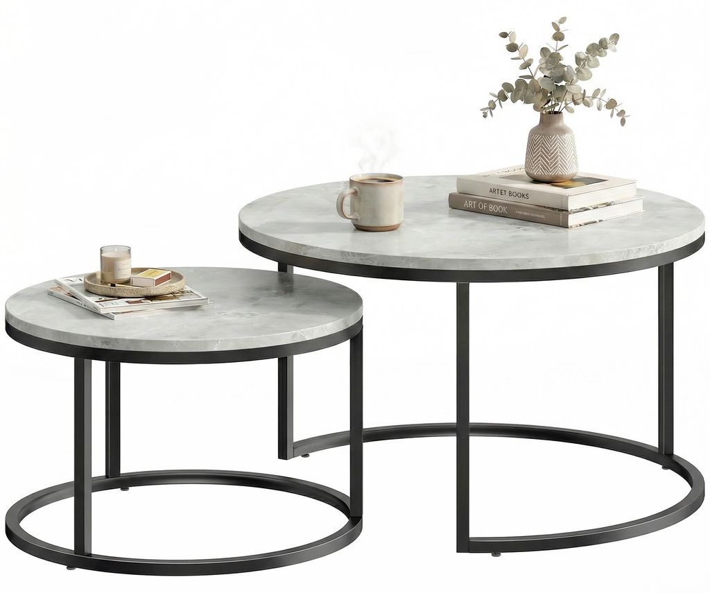 HOMCOM Couchtisch rund 2er Set Stapelbarer Wohnzimmertisch Produktbild 