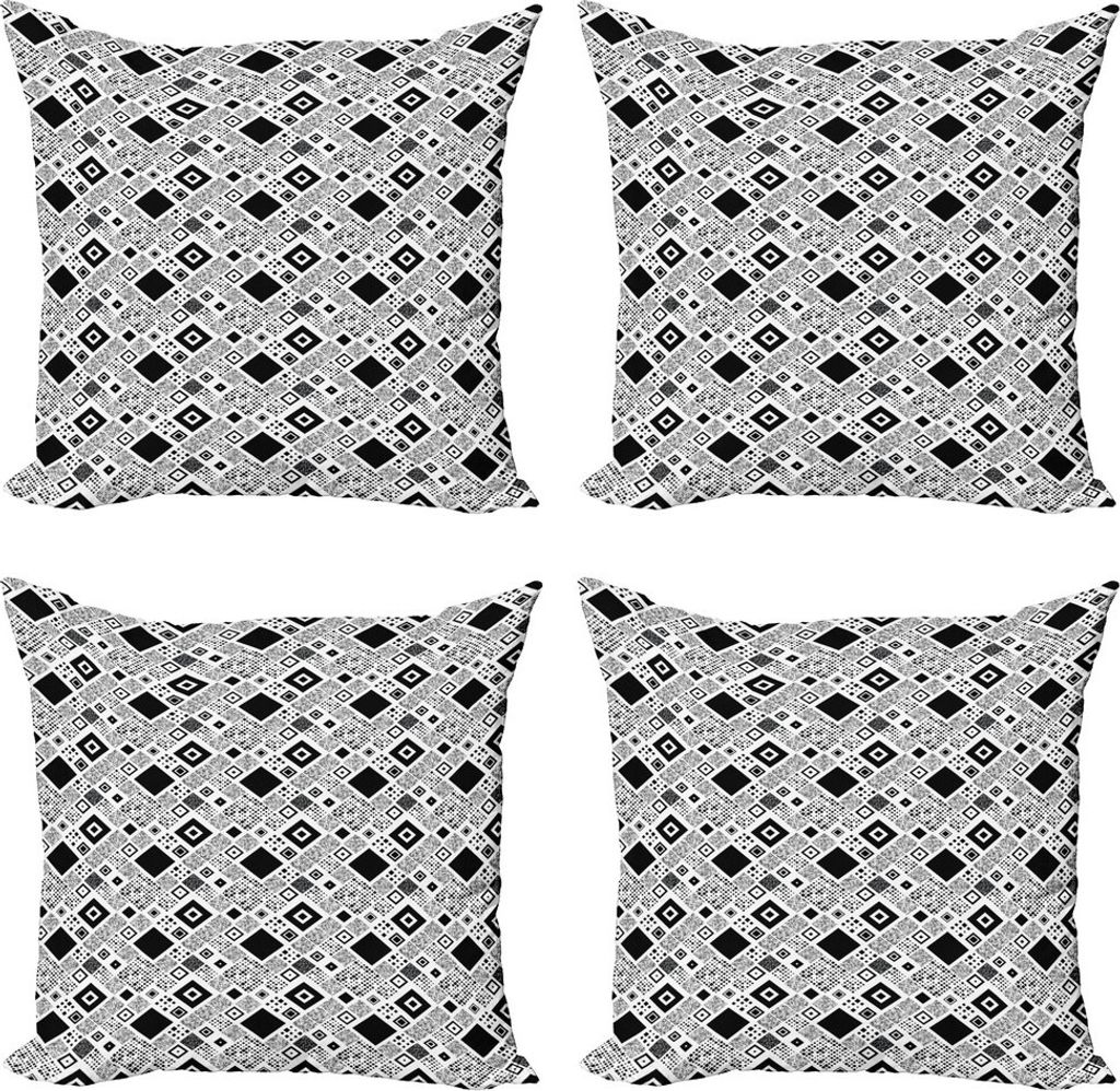 ABAKUHAUS Schwarz und weiß Kissenbezug Set (4 Stück), Big Little Squares, Moderner Doppelseitiger Digitaldruck, 50 cm x 50 cm, Schwarz-Weiss
