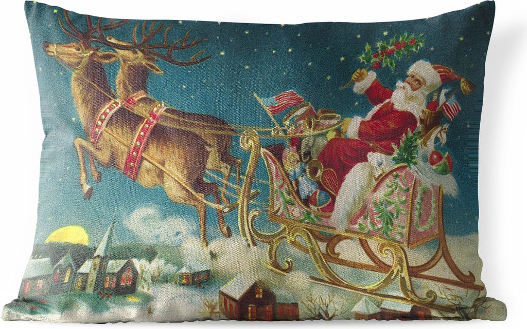 MuchoWow Outdoor Kissen - Weihnachten - Winter - Vintage - 50x30 cm - Wetterfest - Lounge Kissen - Sofa kissen - Wohnzimmer Dekoration