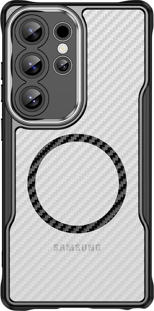 Avizar, Hülle für Samsung Galaxy S24 Ultra MagSafe Stoßfest Carbon Optik, Transparentes Schwarz