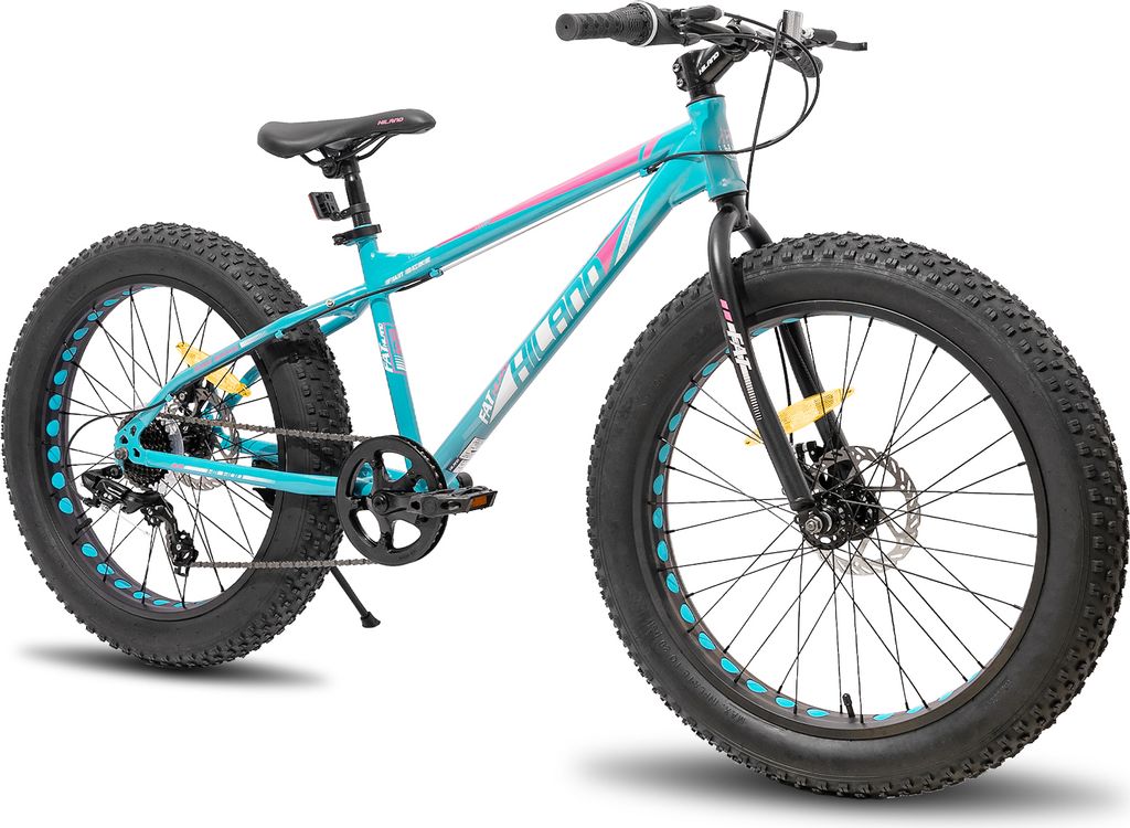 Hiland 20 Zoll Kinder Fat Tire Fahrrad Fettrad Kinderfahrrad 7-Gang, Doppel scheibenbremse Kinder Mountainbike für Jungen Mädchen, Grün