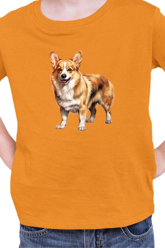 Kinder T-Shirt Dogs Breeds Pembroke Welsh Corgi Dog Breed 005, 9-11 Jahr - 140 / Orange