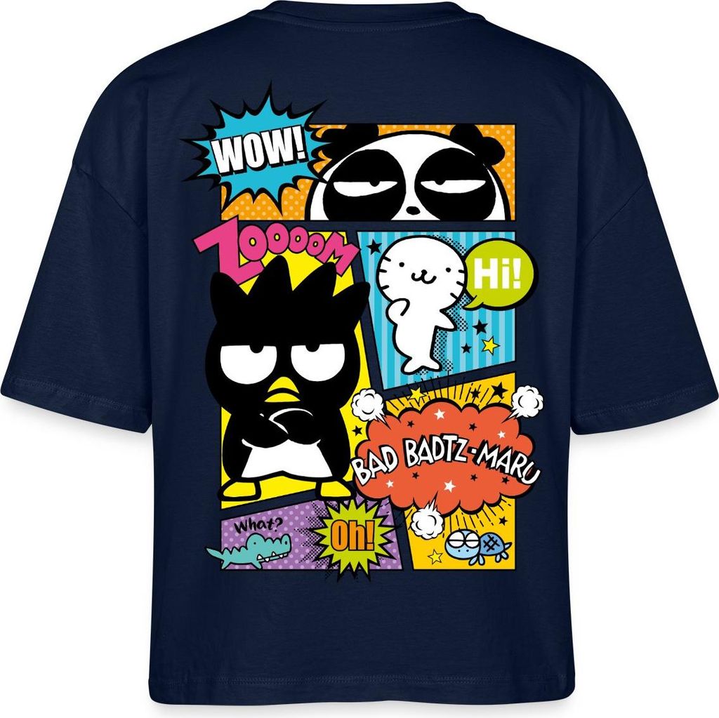 Spreadshirt Bad Badtz-Maru Mit Freunden Im Comic Stil Boxy Shirt Damen, M, Navy