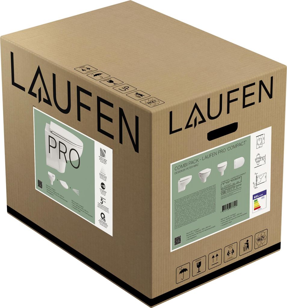 LAUFEN PRO WC-Set, Wand-WC Compact inklusive WC-Sitz mit Deckel, offene Bestigung, H8669600000001