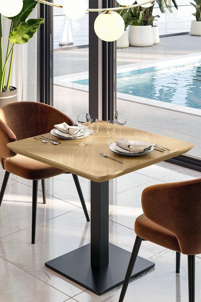 LM Fishbone | Bistro Tisch | 80 x 80 cm | H 74 cm | Eiche | Gestell: Schwarz | Bistrotisch Gastro Tisch