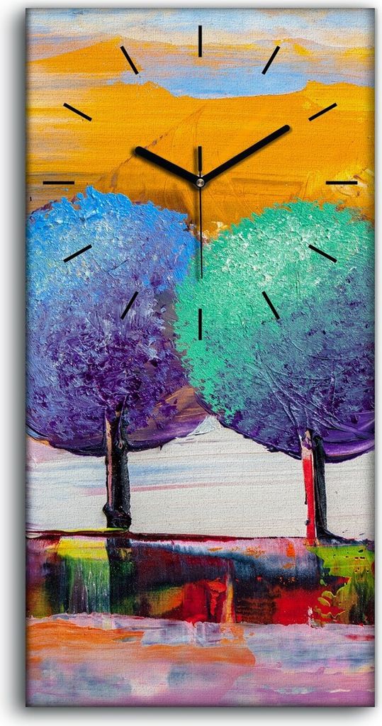 Wandbild Leinwand Bilder Wanduhr 30x60 Original Gemälde der Herbst Landschaft - schwarze Hände
