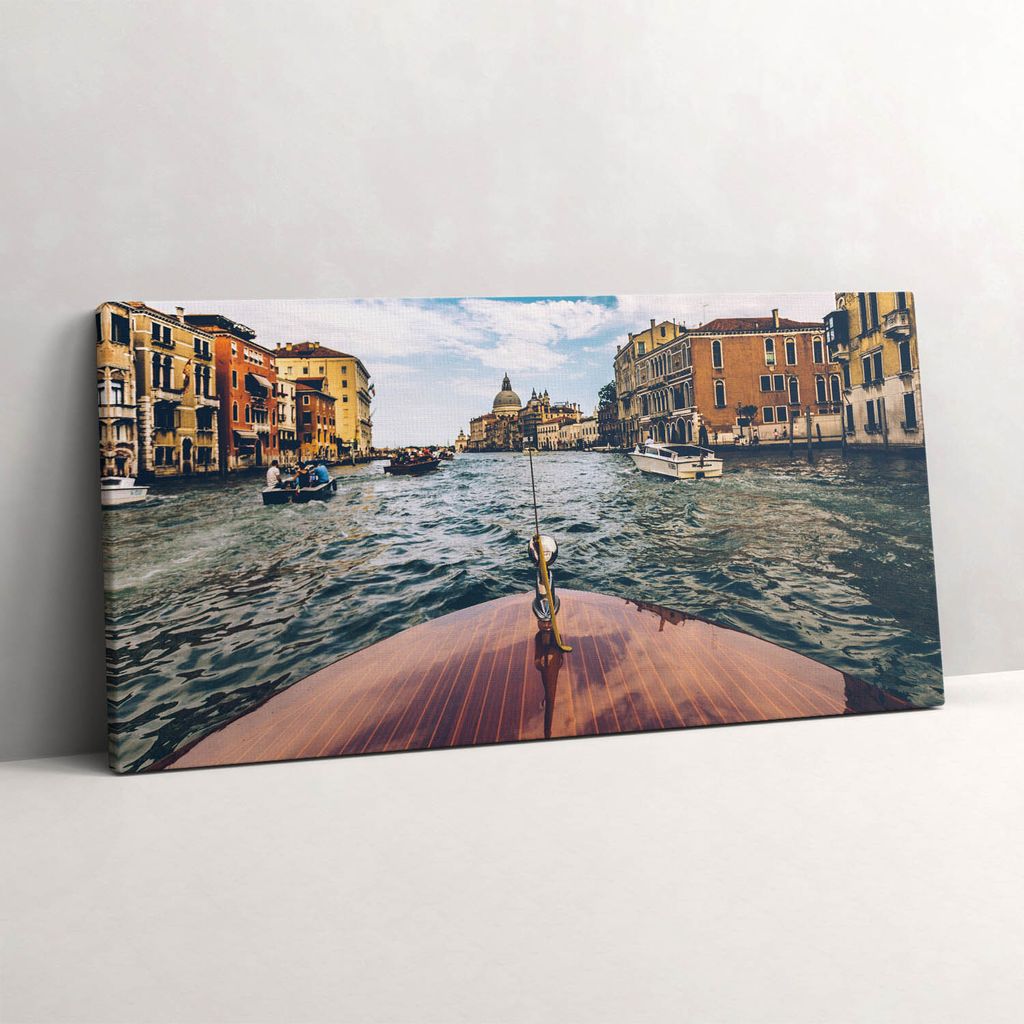 Motorboot auf dem Fluss – Leinwandbild Wandbild – 100x50 cm – Leinwandbilder – Wandbilder – Schlafzimmer – Flur