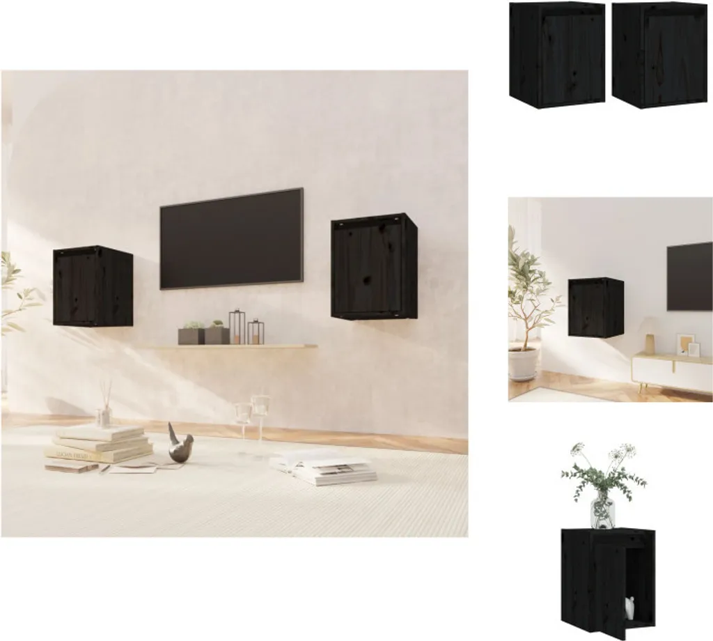 vidaXL Coppia Armadi Pensili Neri in Legno Massello 30x30x40 cm - 1