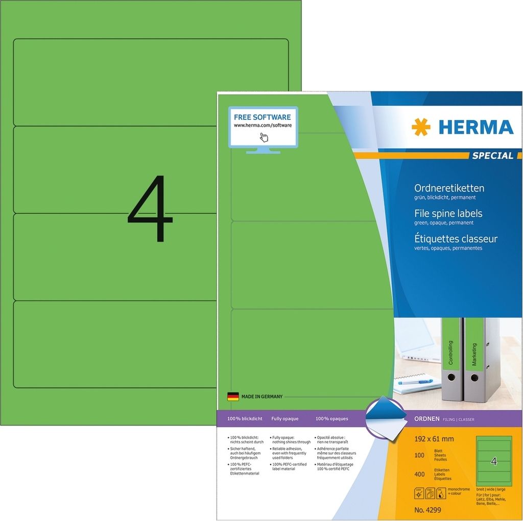Ordneretiketten grün 192x61mm Special A4 VE=14x400 Stück