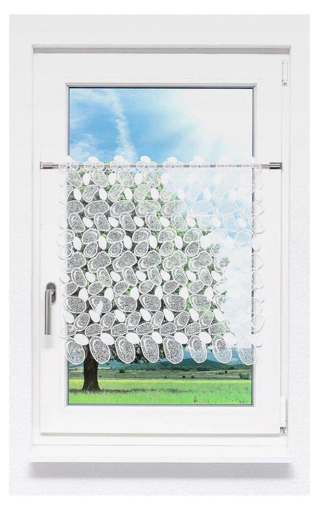 Scheibengardine Kieselsteine 136cm x 60cm weiß